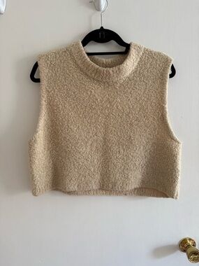 Free People Cream Bouclé Cropped Sleeveless Turtleneck